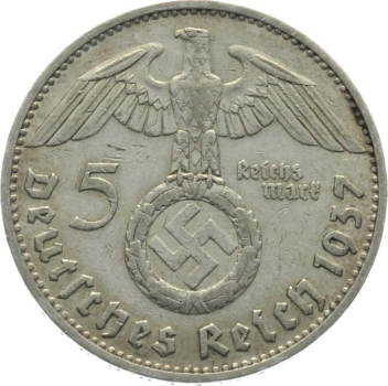 3. Reich 5 Mark 1937 D - Adler über Hakenkreuz